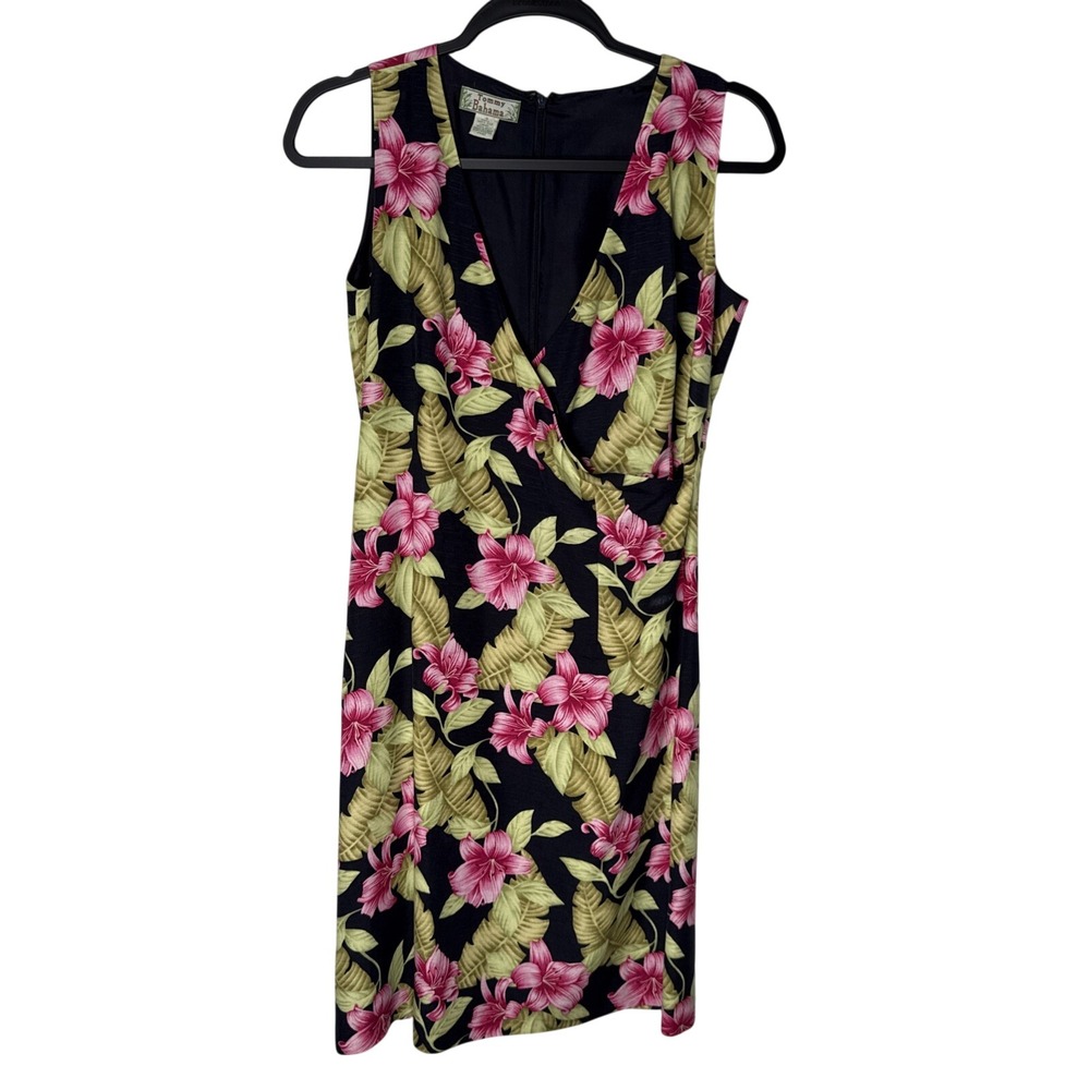 Tommy Bahama 100% Silk Tropical Hibiscus Faux Wrap Sheath Dress Size 4 Resort - Picture 2 of 16